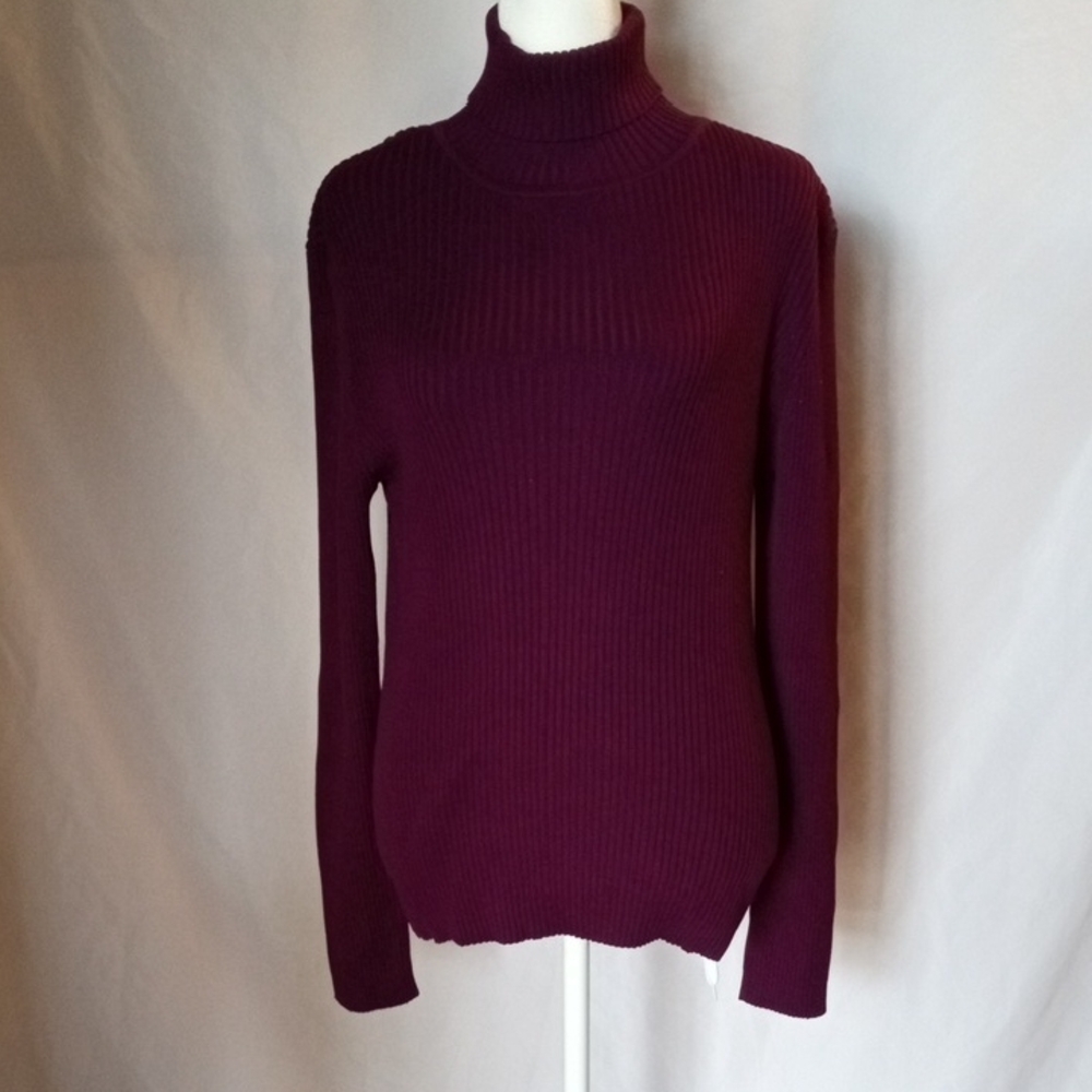 Chico's Deep Plum Silk Blend Turtleneck Sweater